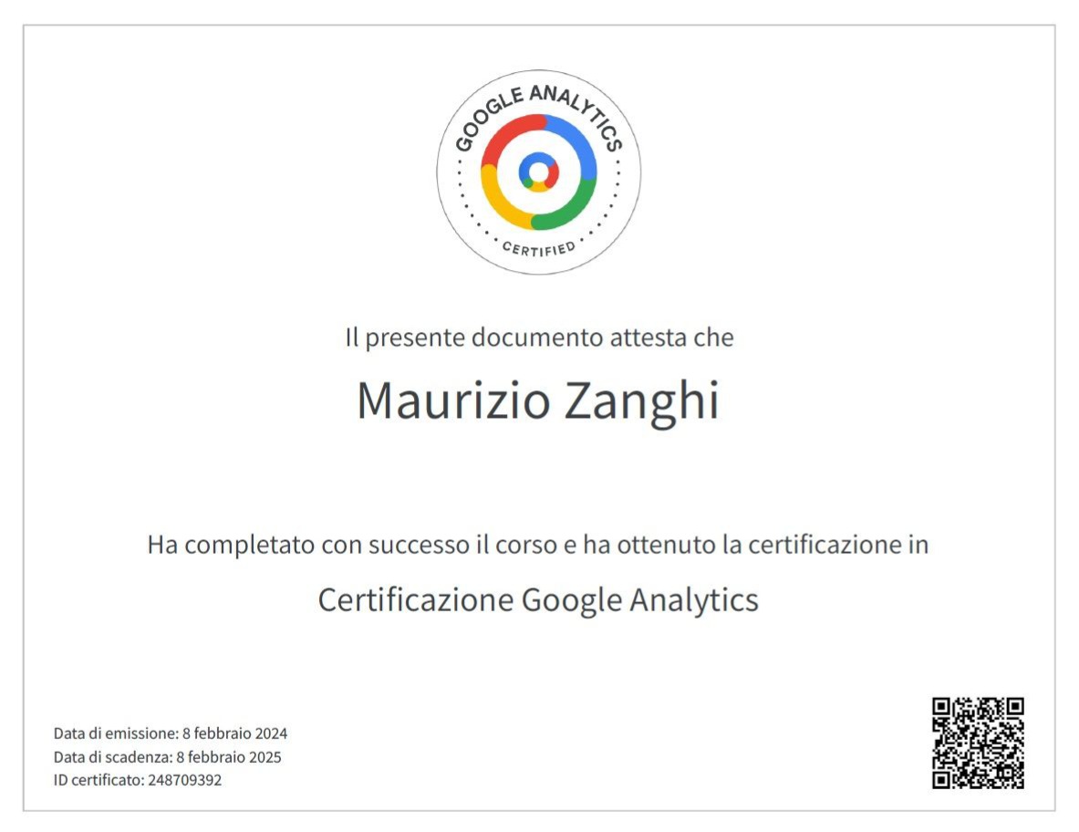 analytics certificazione google Analytics